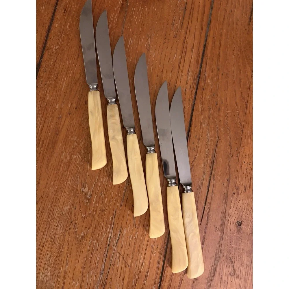 Vintage Robeson Steak Knives Cream Butter Swirl Handles Set Of 5